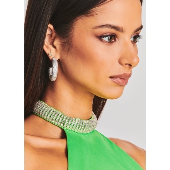 NWT RETROFETE Satin Crystal Choker Halter Sleeveless Ruched Open Back Gown L - Picture 10 of 17